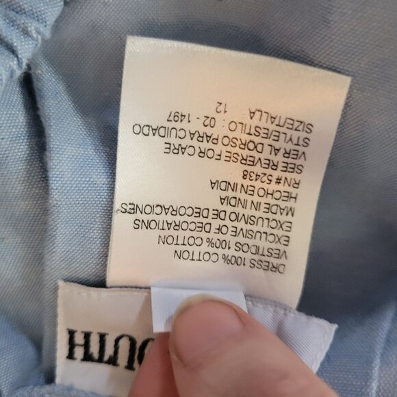 Vintage Plaza South Blue Button-Up Dress Embroidered Collar Pintuck Sz12 India - Picture 8 of 11